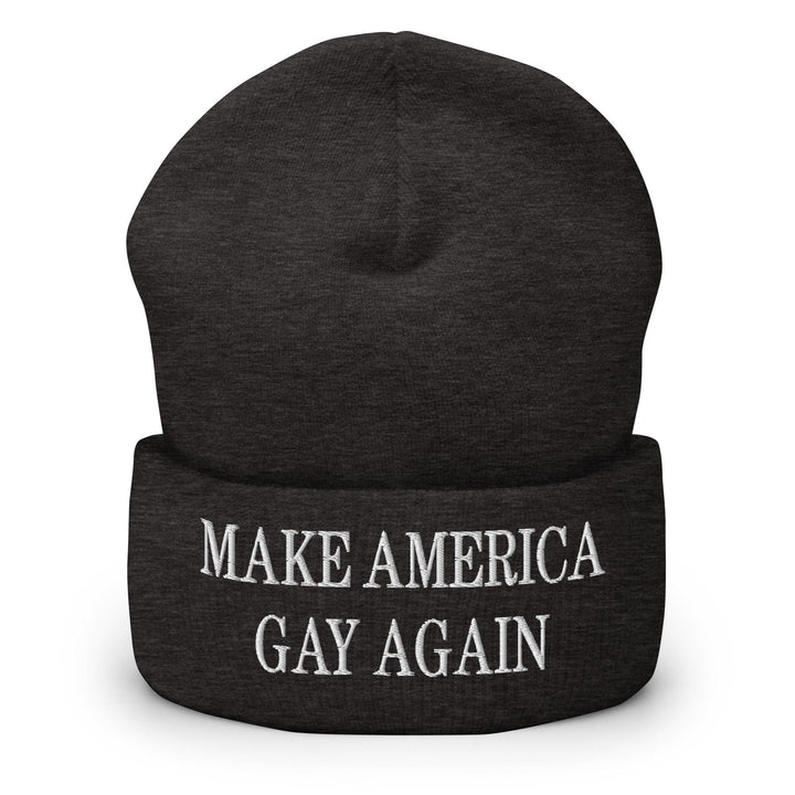 Make America Gay Again MAGA Embroidered Knit Cuffed Beanie - Dark Grey