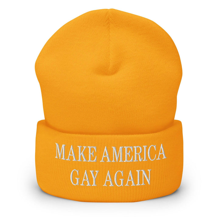 Make America Gay Again MAGA Embroidered Knit Cuffed Beanie - Gold