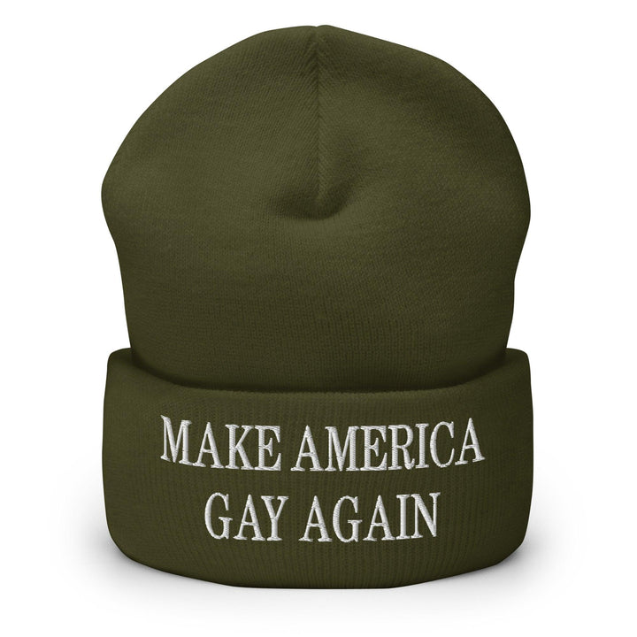 Make America Gay Again MAGA Embroidered Knit Cuffed Beanie - Olive