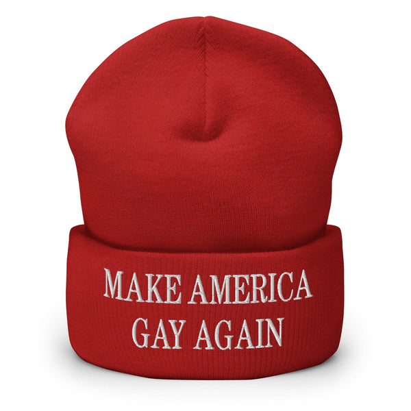 Make America Gay Again MAGA Embroidered Knit Cuffed Beanie - Red