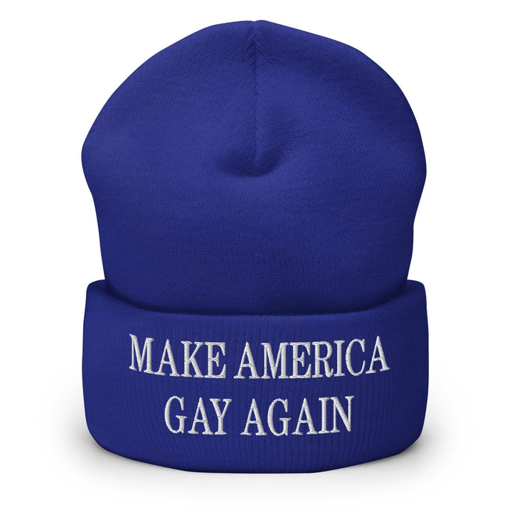 Make America Gay Again MAGA Embroidered Knit Cuffed Beanie - Royal