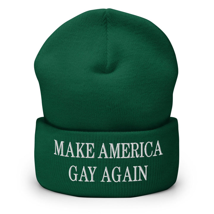 Make America Gay Again MAGA Embroidered Knit Cuffed Beanie - Spruce