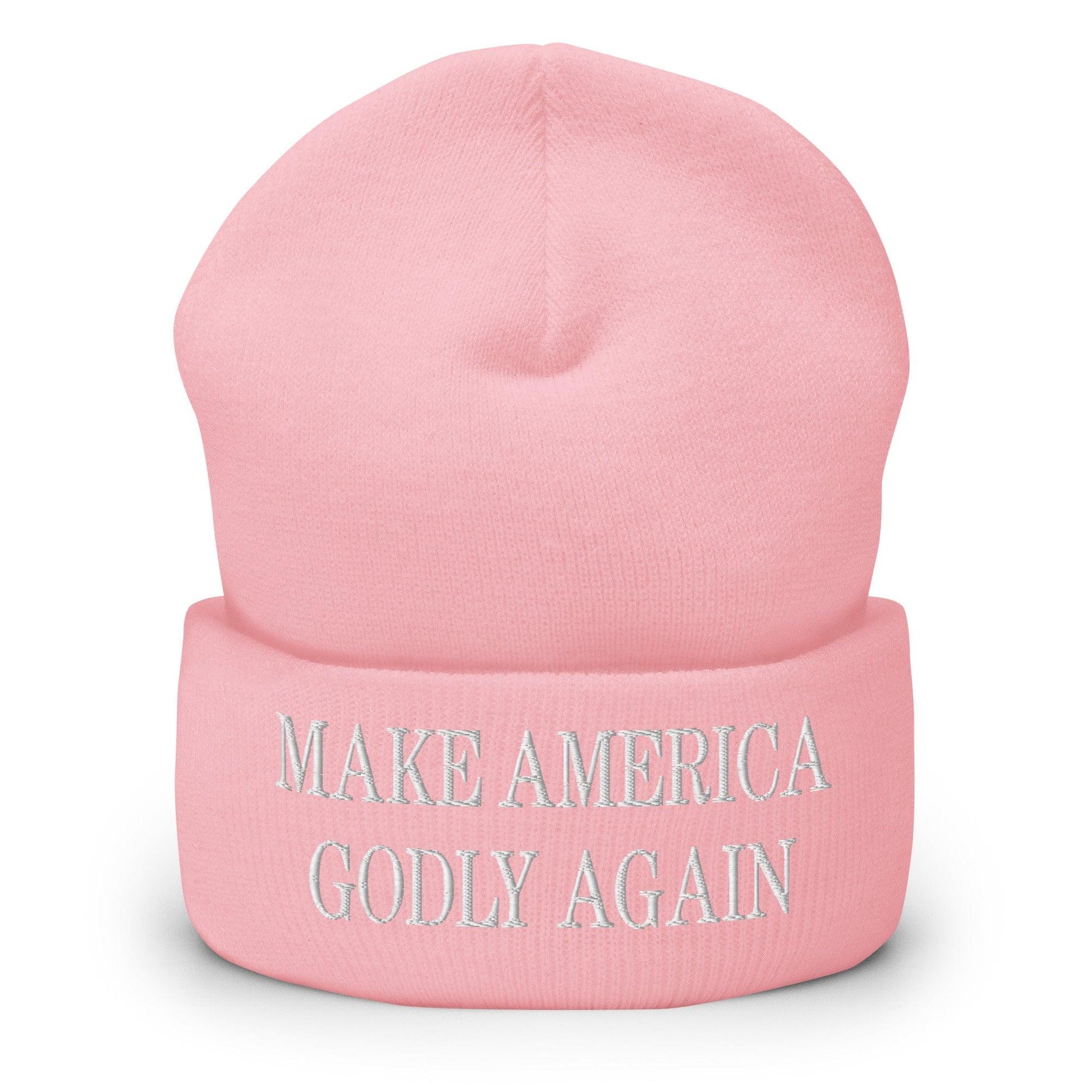 Make America Godly Again Embroidered Knit Cuffed Beanie - Baby Pink