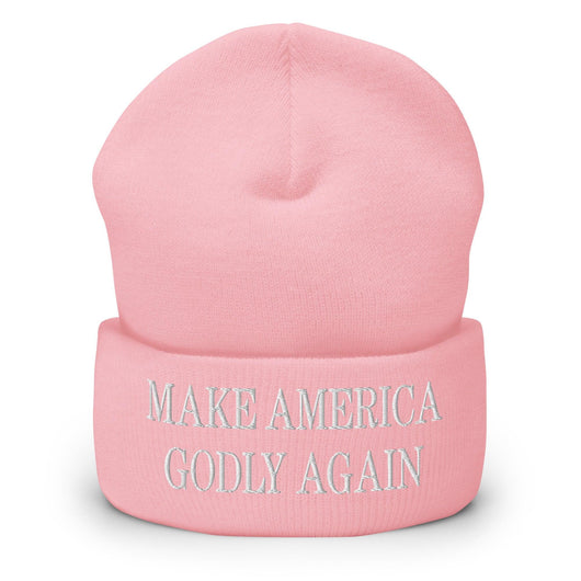 Make America Godly Again Embroidered Knit Cuffed Beanie - Baby Pink