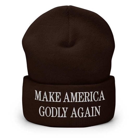 Make America Godly Again Embroidered Knit Cuffed Beanie - Brown