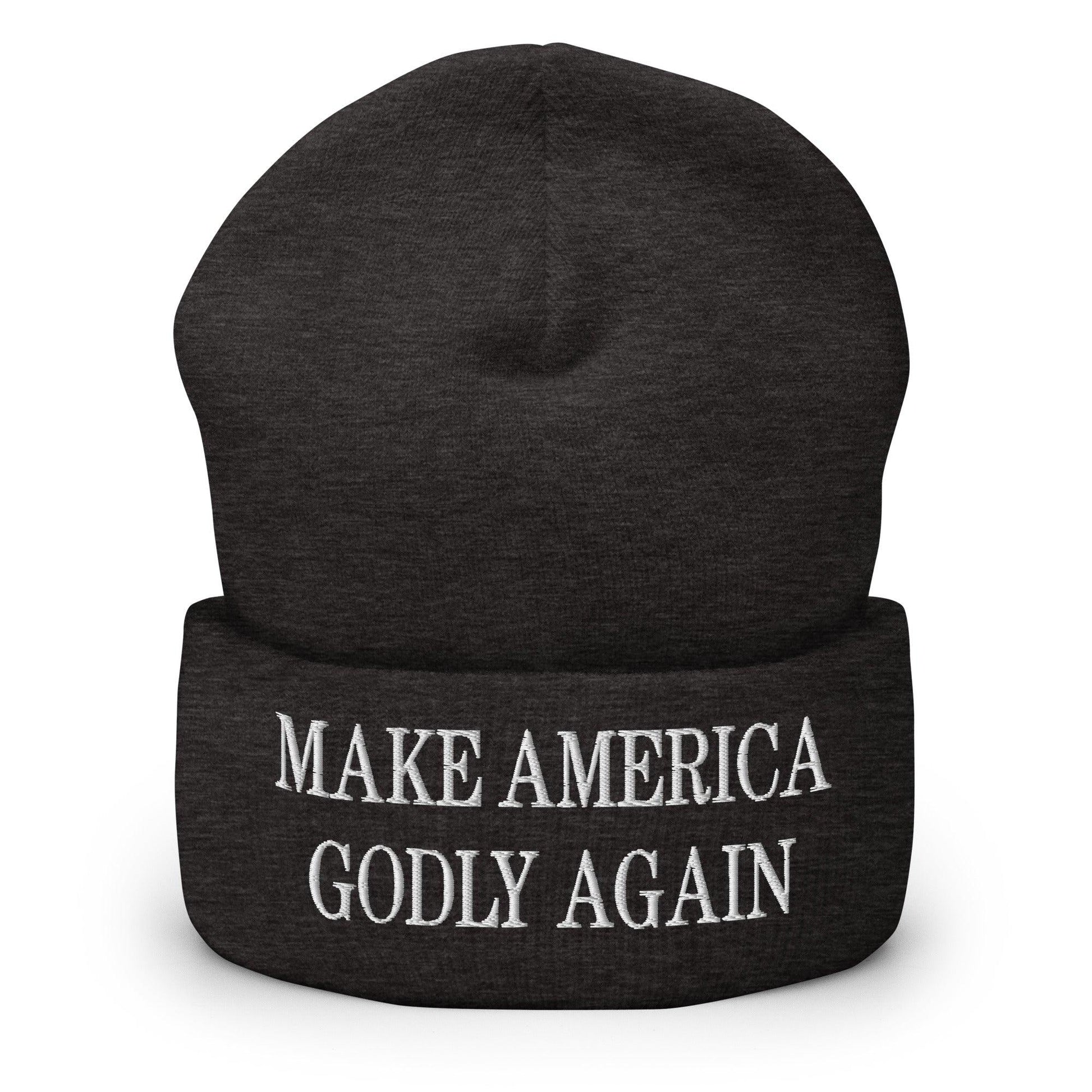 Make America Godly Again Embroidered Knit Cuffed Beanie - Dark Grey