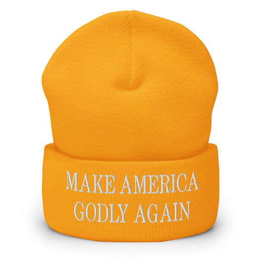 Make America Godly Again Embroidered Knit Cuffed Beanie - Gold
