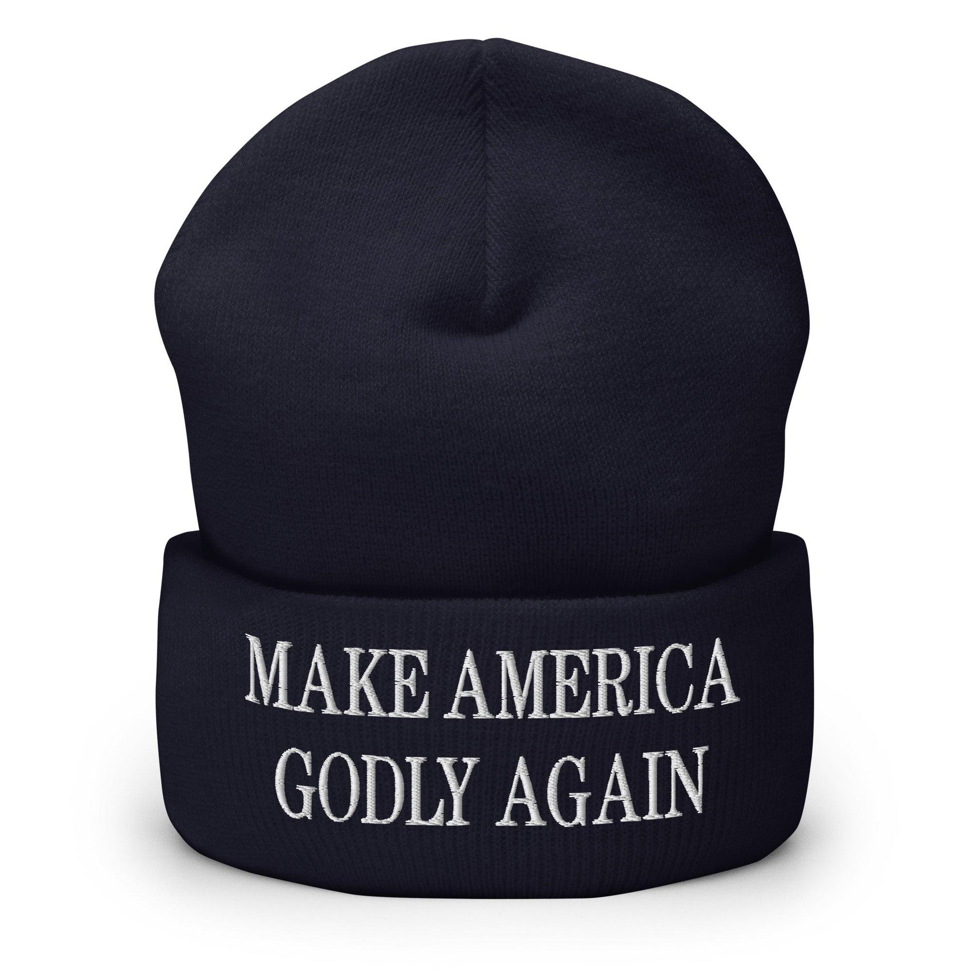 Make America Godly Again Embroidered Knit Cuffed Beanie - Navy