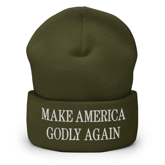 Make America Godly Again Embroidered Knit Cuffed Beanie - Olive