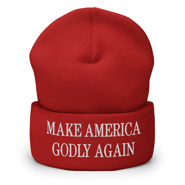Make America Godly Again Embroidered Knit Cuffed Beanie - Red