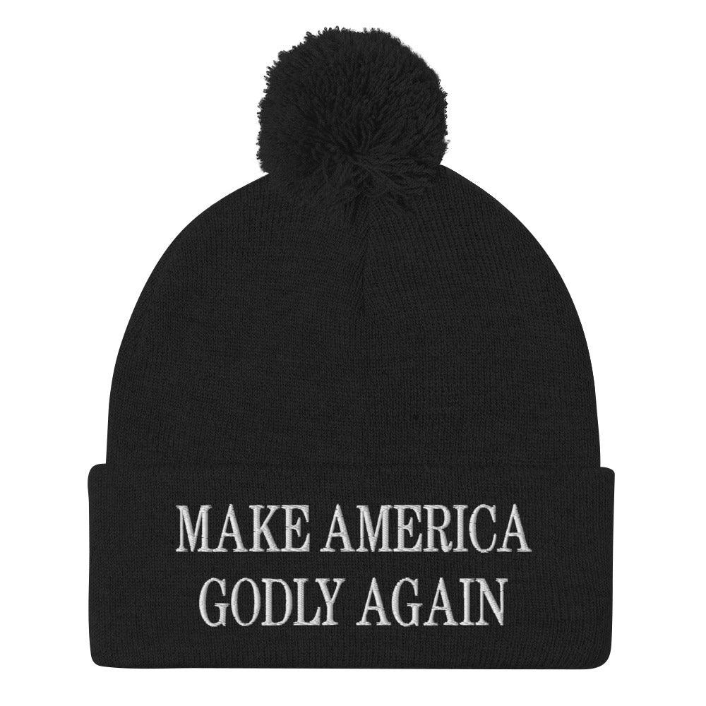Make America Godly Again Embroidered Knit Pom Beanie - Black