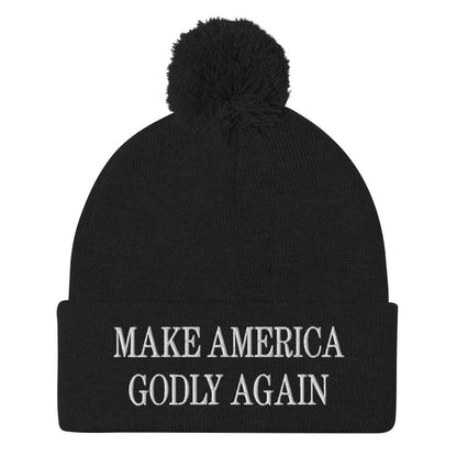 Make America Godly Again Embroidered Knit Pom Beanie - Black