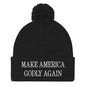 Make America Godly Again Embroidered Knit Pom Beanie - Black