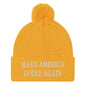 Make America Godly Again Embroidered Knit Pom Beanie - Gold
