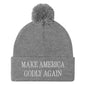 Make America Godly Again Embroidered Knit Pom Beanie - Heather Grey