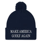 Make America Godly Again Embroidered Knit Pom Beanie - Navy