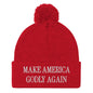 Make America Godly Again Embroidered Knit Pom Beanie - Red