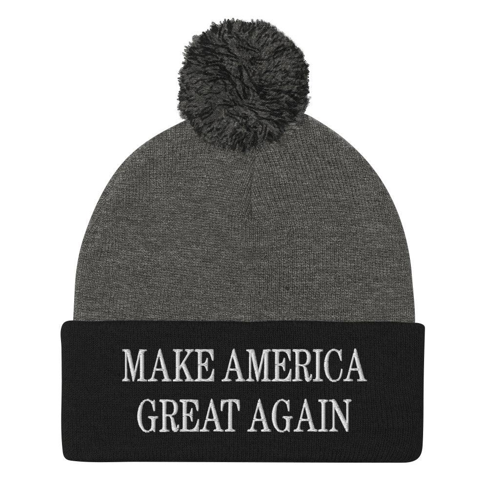 Make America Great Again MAGA Knit Pom Beanie - Dark Heather Grey/ Black
