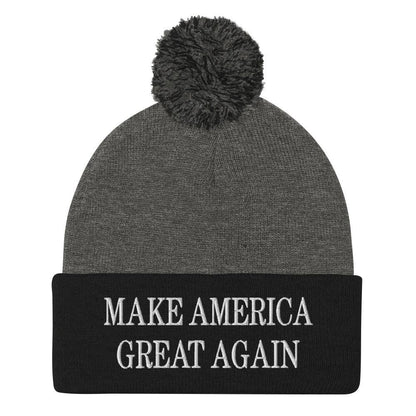 Make America Great Again MAGA Knit Pom Beanie - Dark Heather Grey/ Black