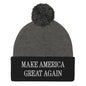 Make America Great Again MAGA Knit Pom Beanie - Dark Heather Grey/ Black