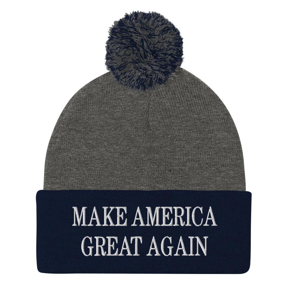 Make America Great Again MAGA Knit Pom Beanie - Dark Heather Grey/ Navy