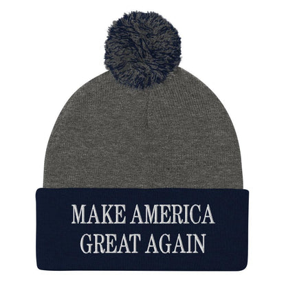Make America Great Again MAGA Knit Pom Beanie - Dark Heather Grey/ Navy