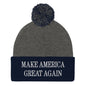 Make America Great Again MAGA Knit Pom Beanie - Dark Heather Grey/ Navy