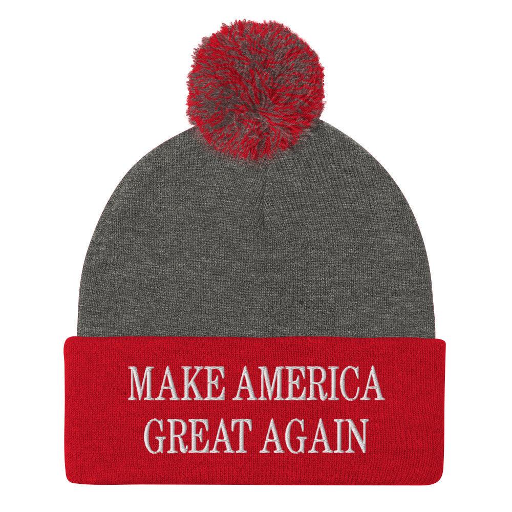 Make America Great Again MAGA Knit Pom Beanie - Dark Heather Grey/ Red