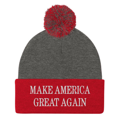 Make America Great Again MAGA Knit Pom Beanie - Dark Heather Grey/ Red