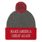 Make America Great Again MAGA Knit Pom Beanie - Dark Heather Grey/ Red