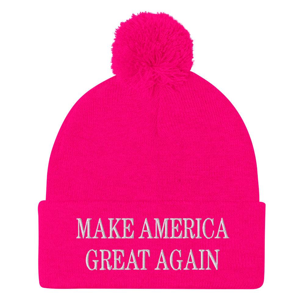 Make America Great Again MAGA Knit Pom Beanie - Neon Pink