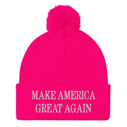 Make America Great Again MAGA Knit Pom Beanie - Neon Pink