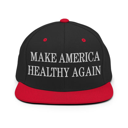 Make America Healthy Again Embroidered Flat Bill Brim Snapback Hat - Black/ Red