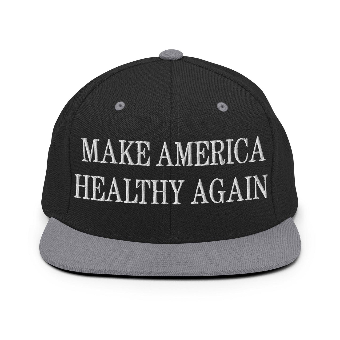 Make America Healthy Again Embroidered Flat Bill Brim Snapback Hat - Black/ Silver