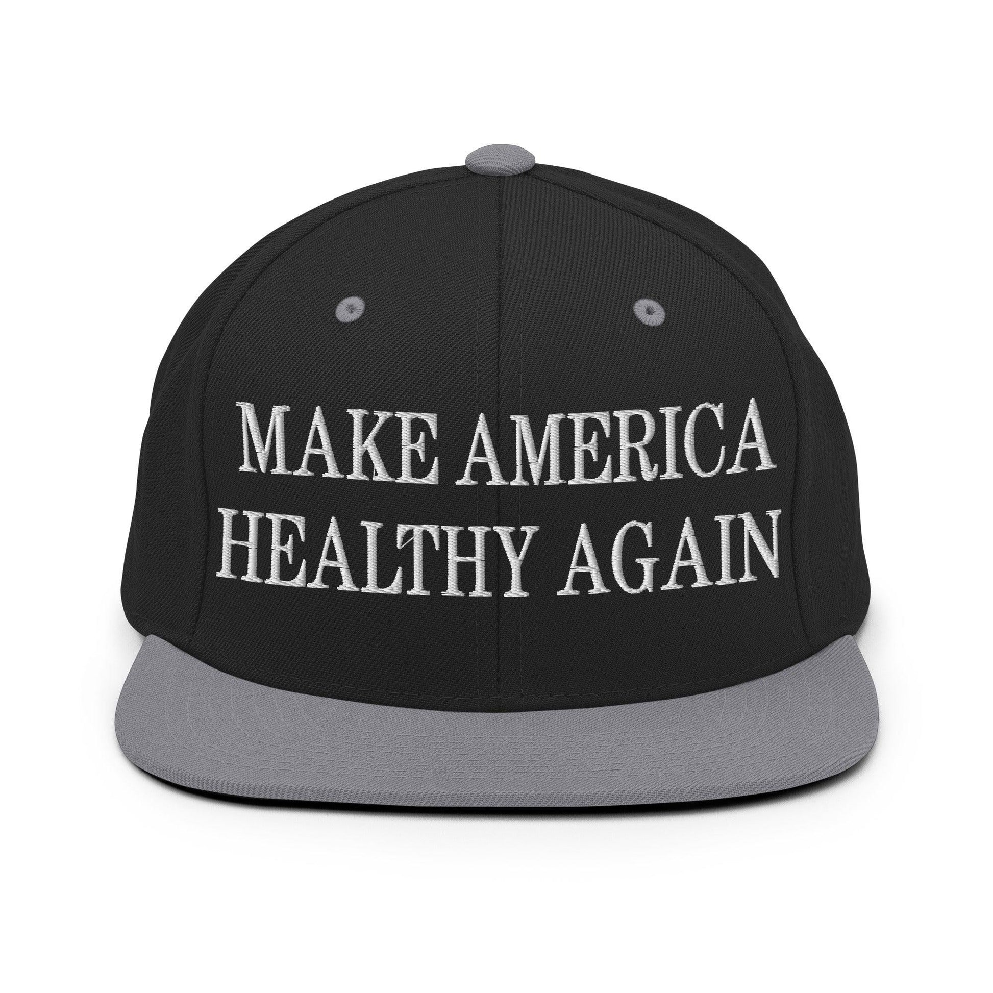 Make America Healthy Again Embroidered Flat Bill Brim Snapback Hat - Black/ Silver
