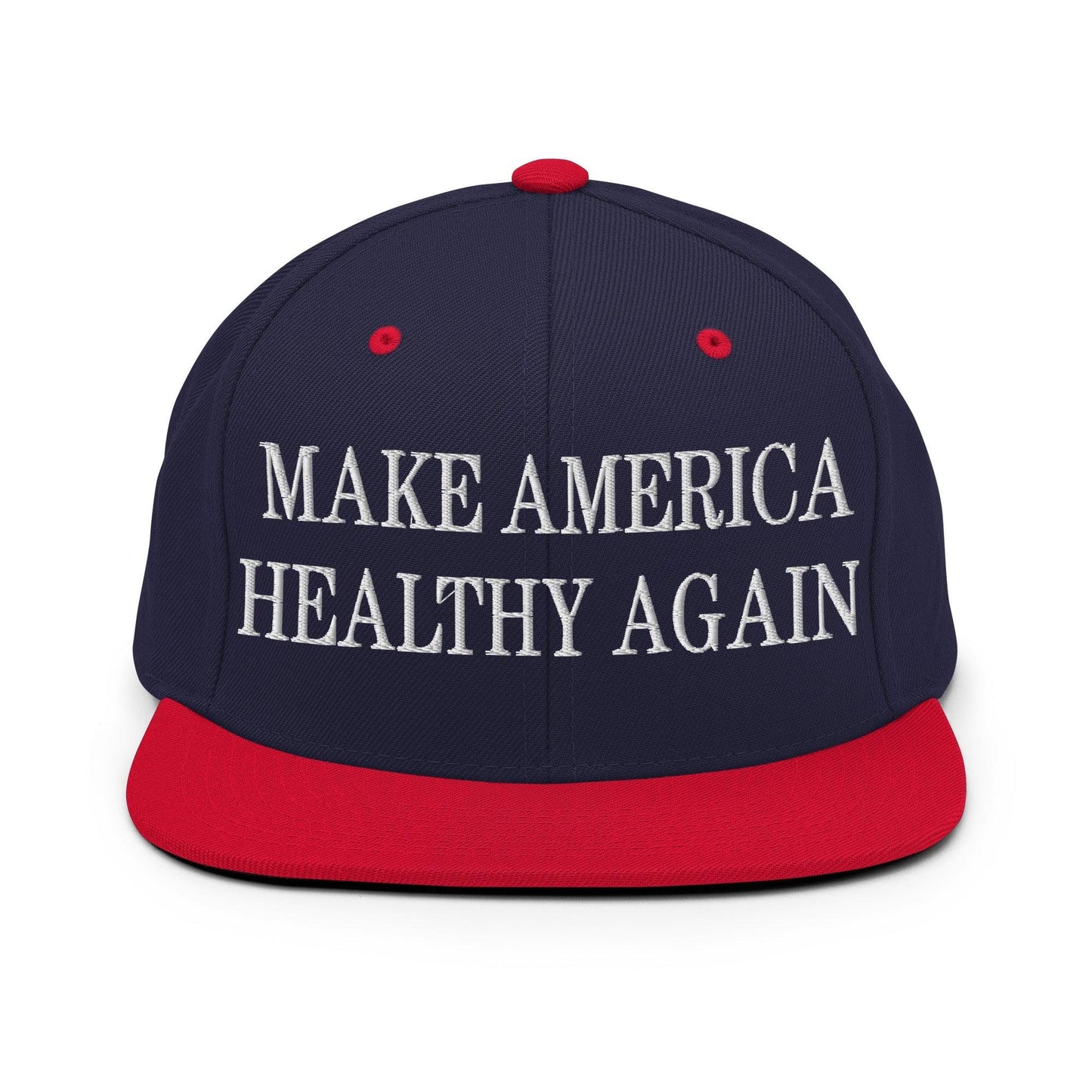 Make America Healthy Again Embroidered Flat Bill Brim Snapback Hat - Navy/ Red