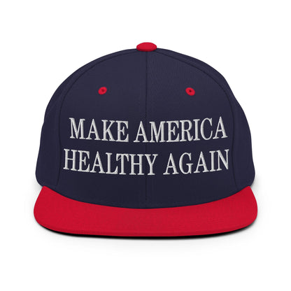 Make America Healthy Again Embroidered Flat Bill Brim Snapback Hat - Navy/ Red