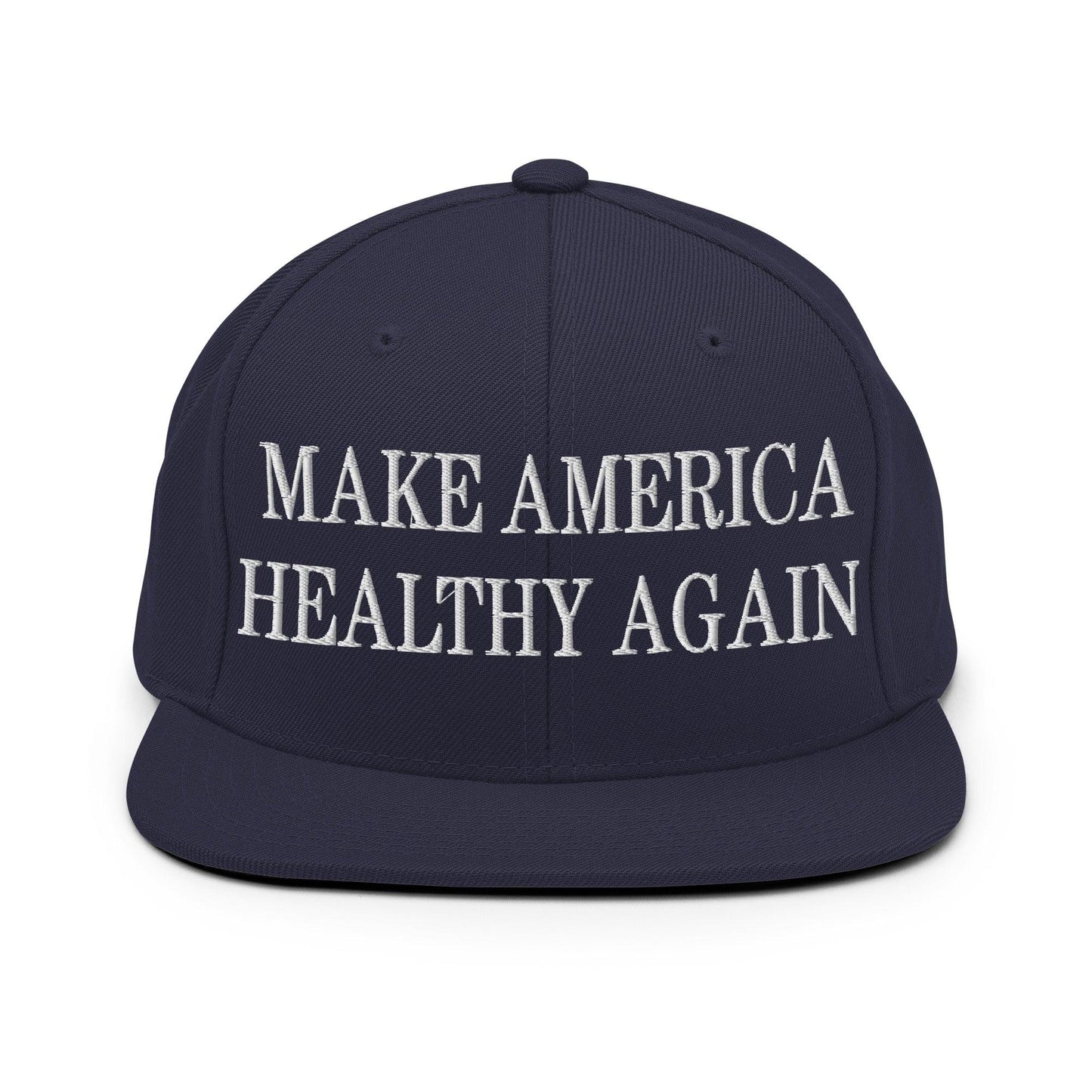 Make America Healthy Again Embroidered Flat Bill Brim Snapback Hat - Navy
