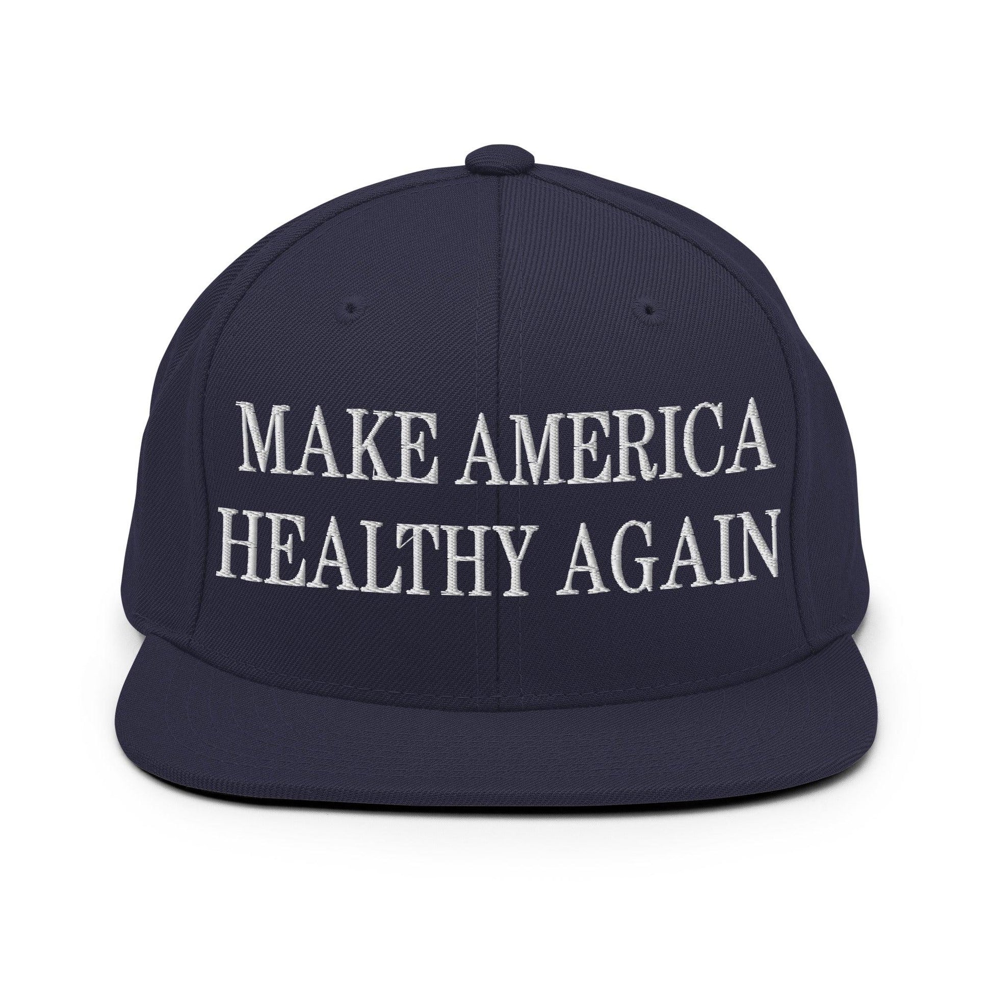 Make America Healthy Again Embroidered Flat Bill Brim Snapback Hat - Navy