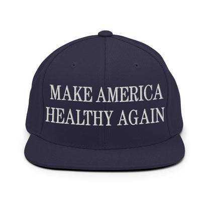 Make America Healthy Again Embroidered Flat Bill Brim Snapback Hat - Navy