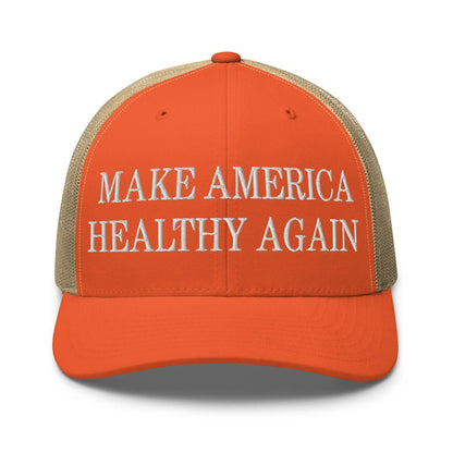Make America Healthy Again Embroidered Mesh Trucker Hat - Rustic Orange/ Khaki