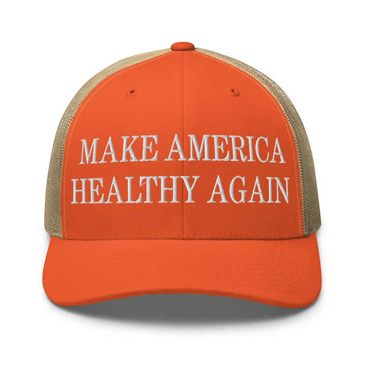 Make America Healthy Again Embroidered Mesh Trucker Hat - Rustic Orange/ Khaki