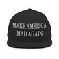 Make America Mad Again Embroidered Flat Bill Brim Snapback Hat - Black