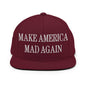 Make America Mad Again Embroidered Flat Bill Brim Snapback Hat - Maroon