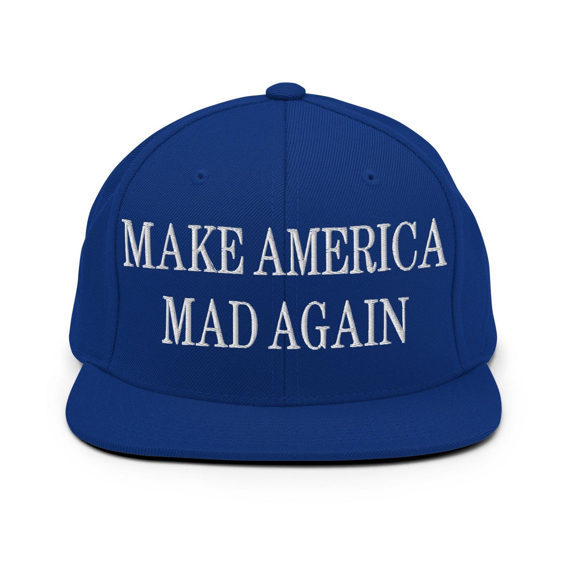 Make America Mad Again Embroidered Flat Bill Brim Snapback Hat - Royal Blue
