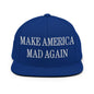 Make America Mad Again Embroidered Flat Bill Brim Snapback Hat - Royal Blue
