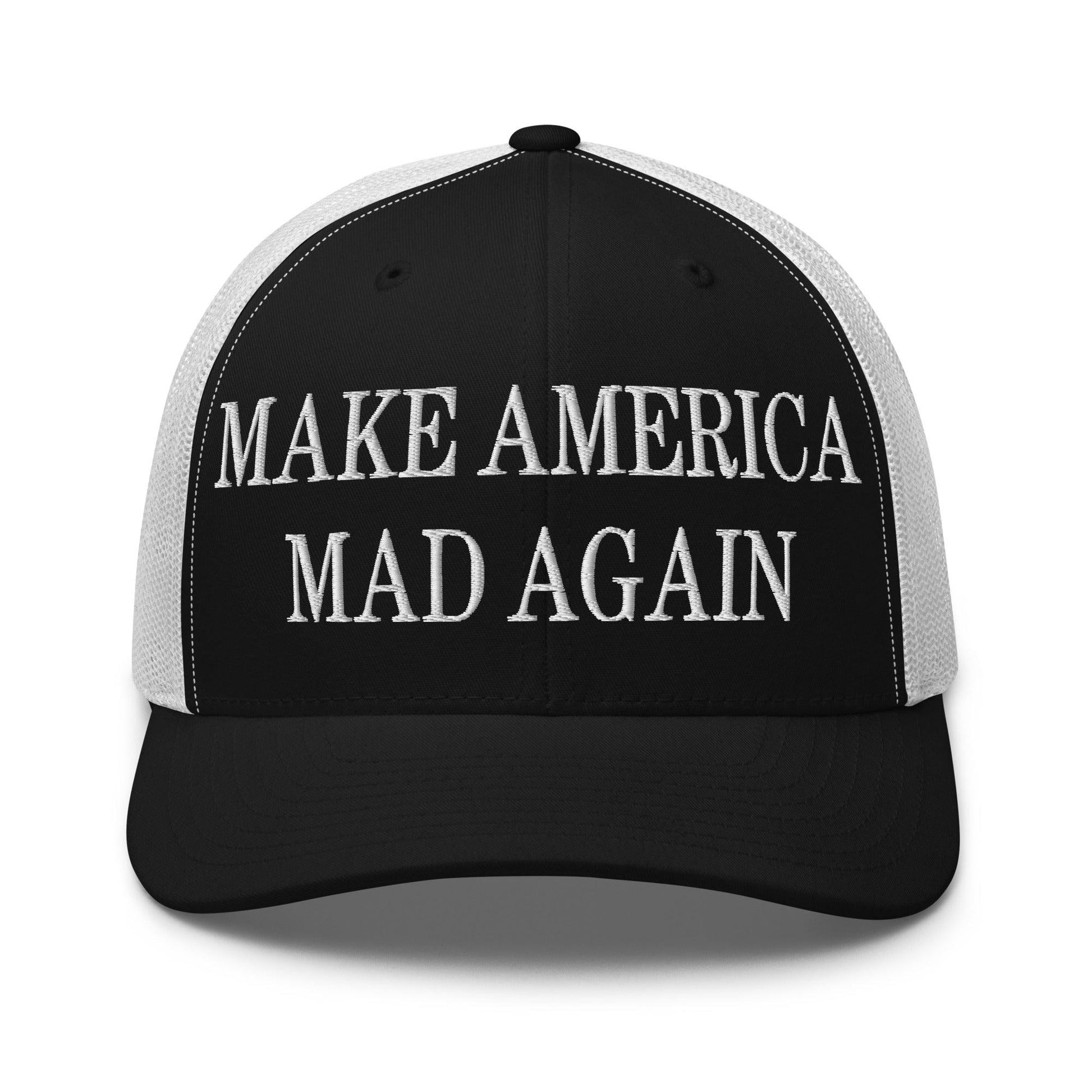 Make America Mad Again Embroidered Mesh Trucker Hat - Black/ White
