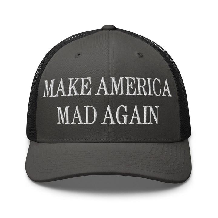 Make America Mad Again Embroidered Mesh Trucker Hat - Charcoal/ Black