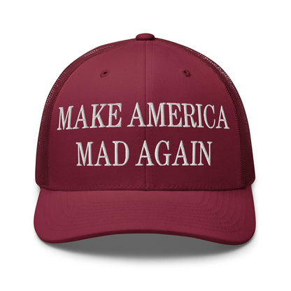 Make America Mad Again Embroidered Mesh Trucker Hat - Cranberry
