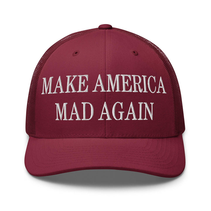 Make America Mad Again Embroidered Mesh Trucker Hat - Cranberry